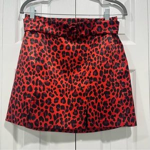 Bershka • Red and Black Leopard Print Animal Print Skirt w Belt and Slits Large